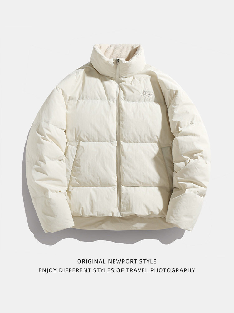 90 Velvet Couple Thickeneded down Jacket Men's 2024 Winter New Trendy Brand Embroidered Short Stand-Up Collar Bread Jacket Q