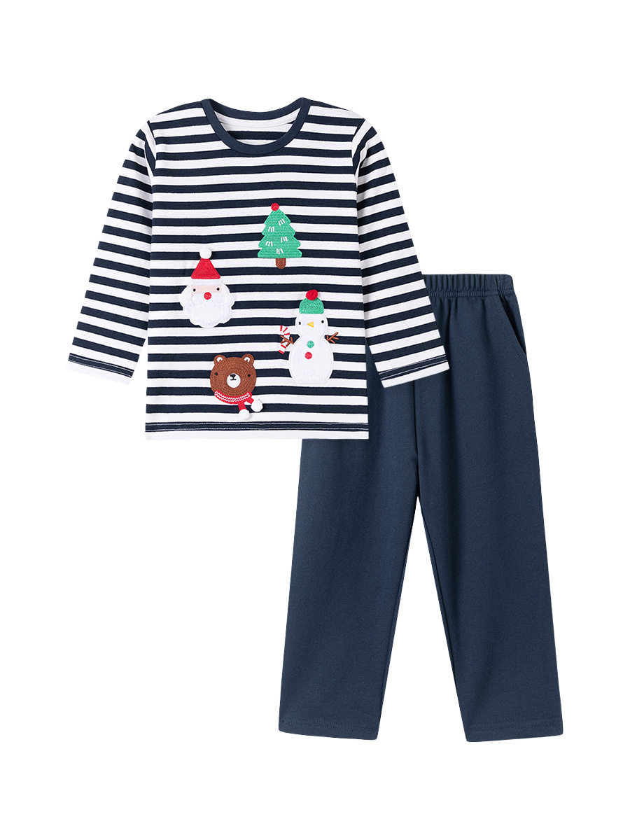 Source Factory Kids' Clothing Wholesale, New Autumn Christmas Boys' Set, [Style] Cartoon Striped Kids' Set