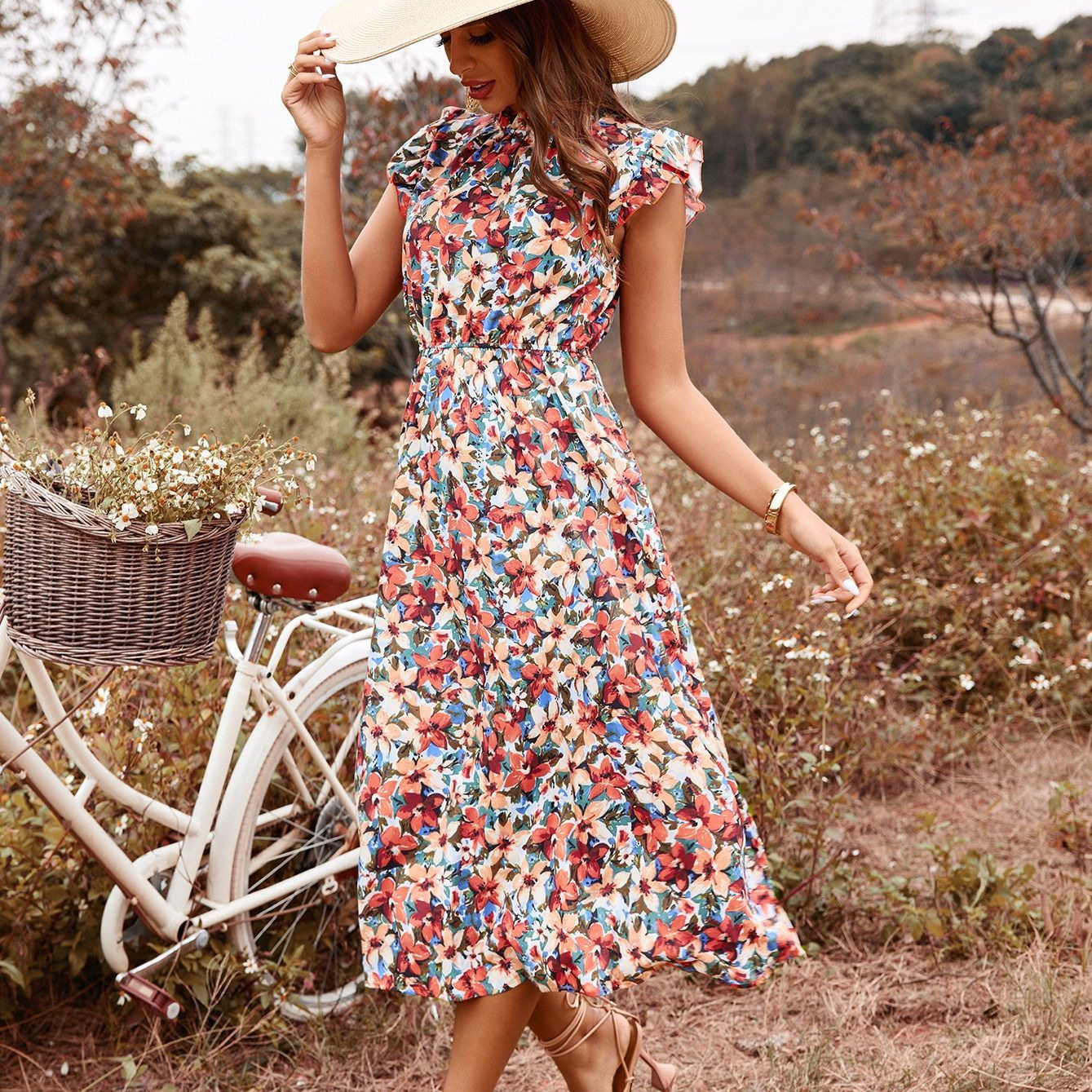 High Waisted Floral Dress Casual Elegant Summer Style Perfect for Vacation Wholesale Available