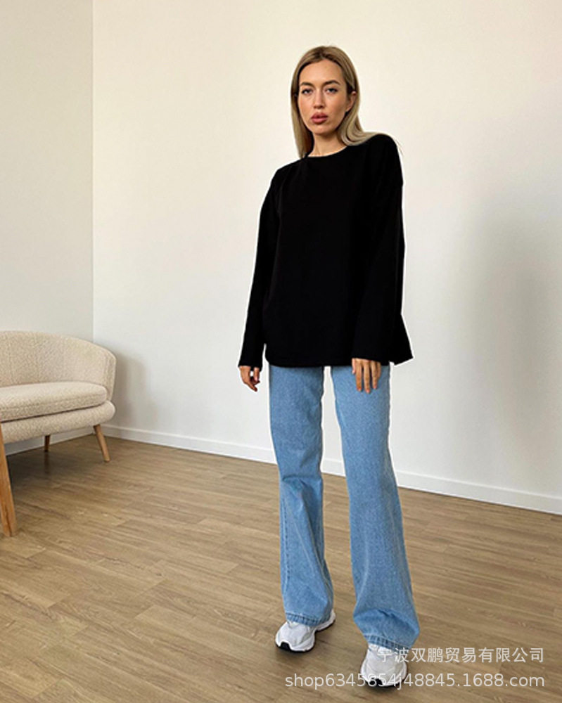 Womens Long Sleeve T Shirt Solid Color Loose Fit Casual Style 100 Cotton Spring Fall Wear Wholesale Available