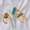 European and American Oval Blue Turquoise Tiger Eye Stone African Pine Adjustable Open Ring Women's Niche Accessible Luxury Model Ai