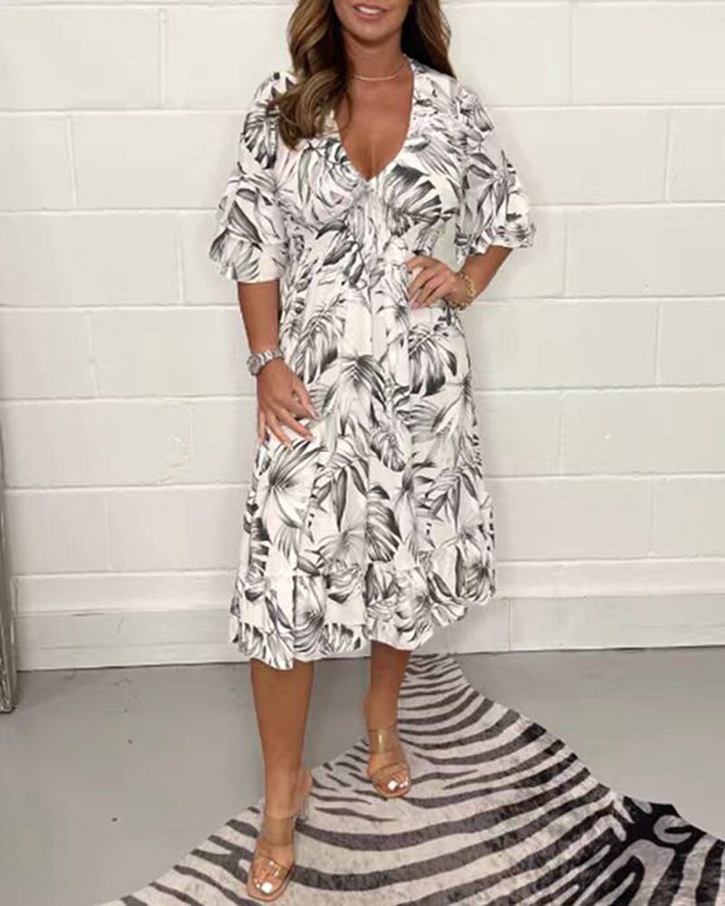 Summer Floral Print V Neck Long Sleeve Dress for Women Casual Style Perfect for Beach or Outdoor Events Wholesale