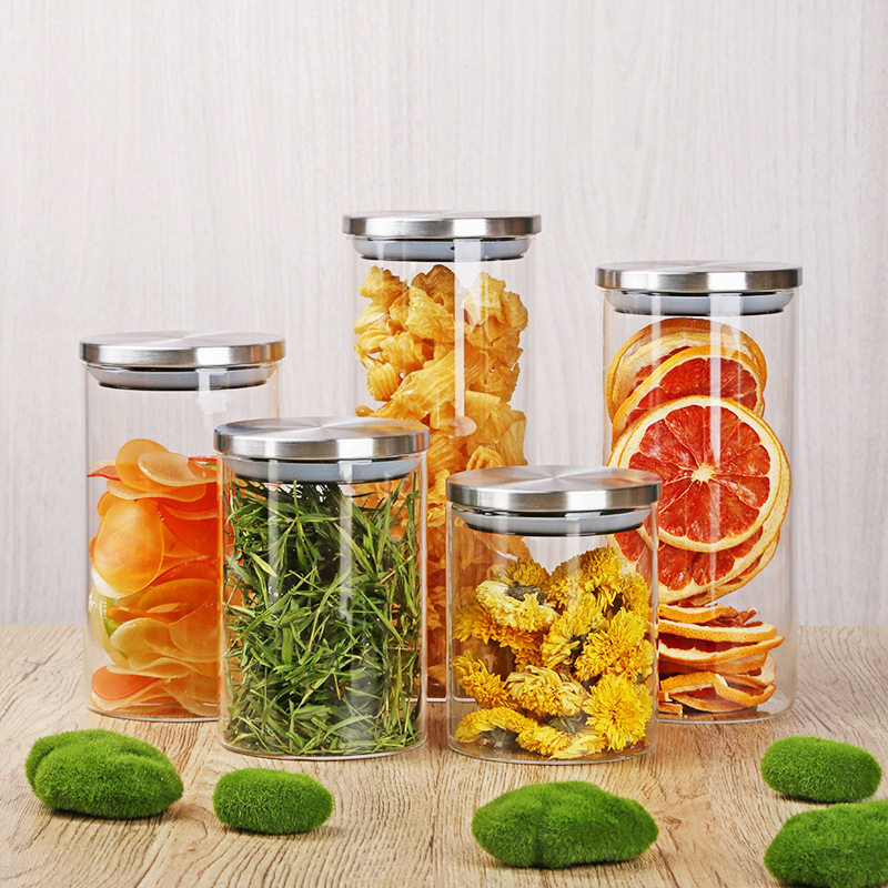 Glass Storage Jar Glass Jar Kitchen Sealed Storage Jar Stainless Steel Cover Borosilicate Transparent Storage Jar with Lid