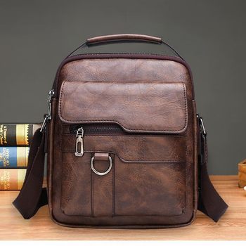 New Men's Shoulder Bag Business Casual Vertical Crossbody Bag Pu Soft Leather Handbag Small Square Bag Travel Backpack