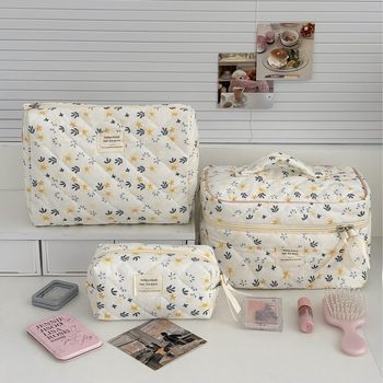 Cross-Border Almond Yellow Flower Corduroy Cosmetic Bag Autumn New Small Fresh Multi-Functional Travel Portable Storage Bag
