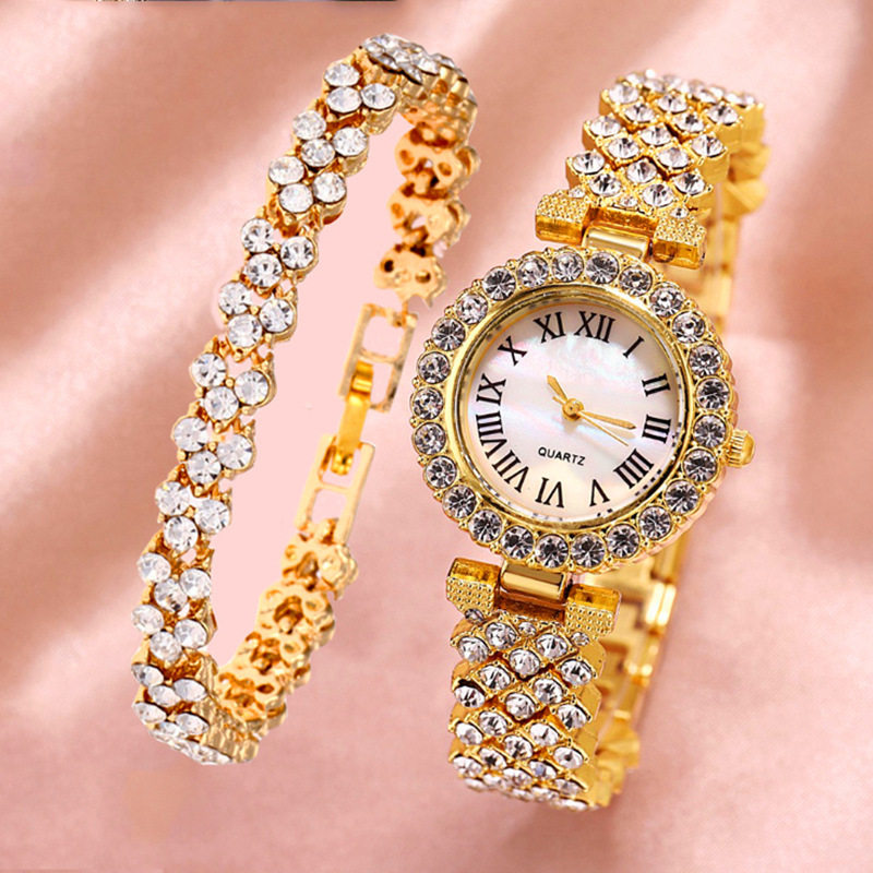 Foreign Trade Watches, Fashionable Roman Pattern Diamond-Encrusted Women's Watches, Women's Watches, Quartz Watches, Bracelets, Women's Watches, Manufacturers in Stock