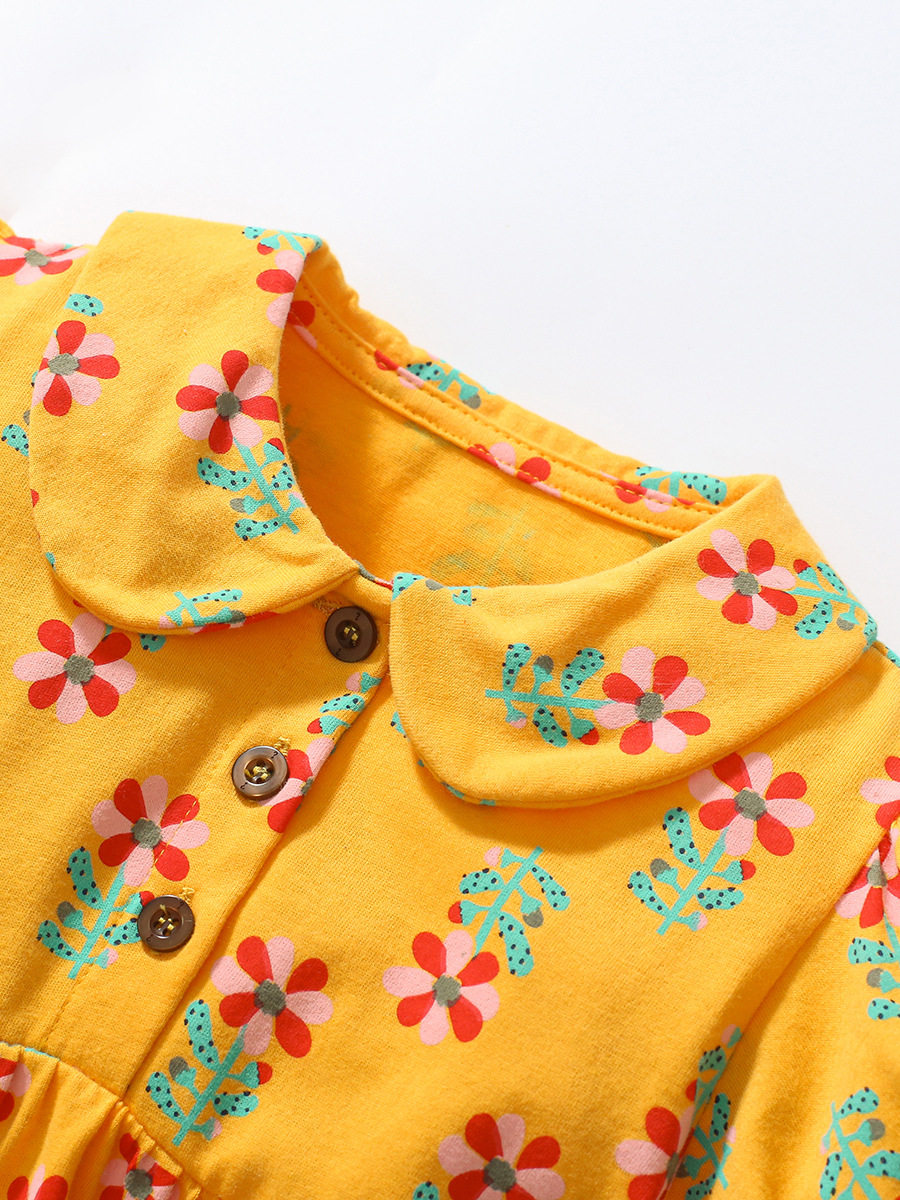 Girls' Princess Dress, Summer Cotton Open-front Peter Pan Collar Girls' Skirt, Kids' Short-sleeve Dress