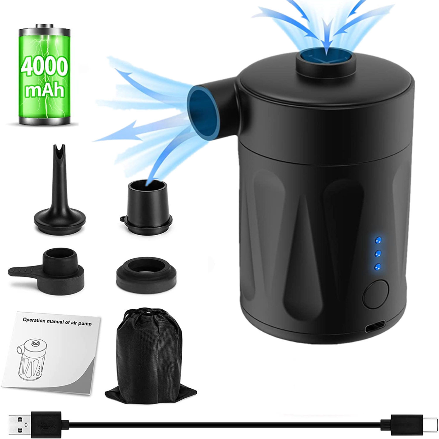 Portable storage pump outdoor wireless swimming pool inflatable boat inflatable bed vacuum compression bag pumping deflation inflatable pump