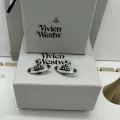 Silver black diamond saturn stud earrings