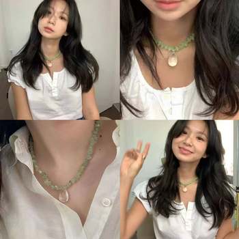 2024 Summer Cool Mint Mambo Fever Same Style Grape Gravel Crystal Clavicle Chain Dopamine Necklace for Women