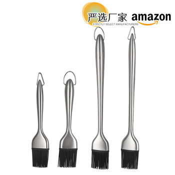 Stainless Steel Hollow Handle Silicone Brush Sweeper High Temperature Resistant Barbecue Oil Brush Kitchen Cake Baking Cream Brush Ready Stock