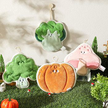 Hand Towel Series Towel Pastoral Style Vegetable Bathroom Three-Layer Coral Fleece Quick-Drying Towel Thickened Dual-Use Kitchen Absorbent