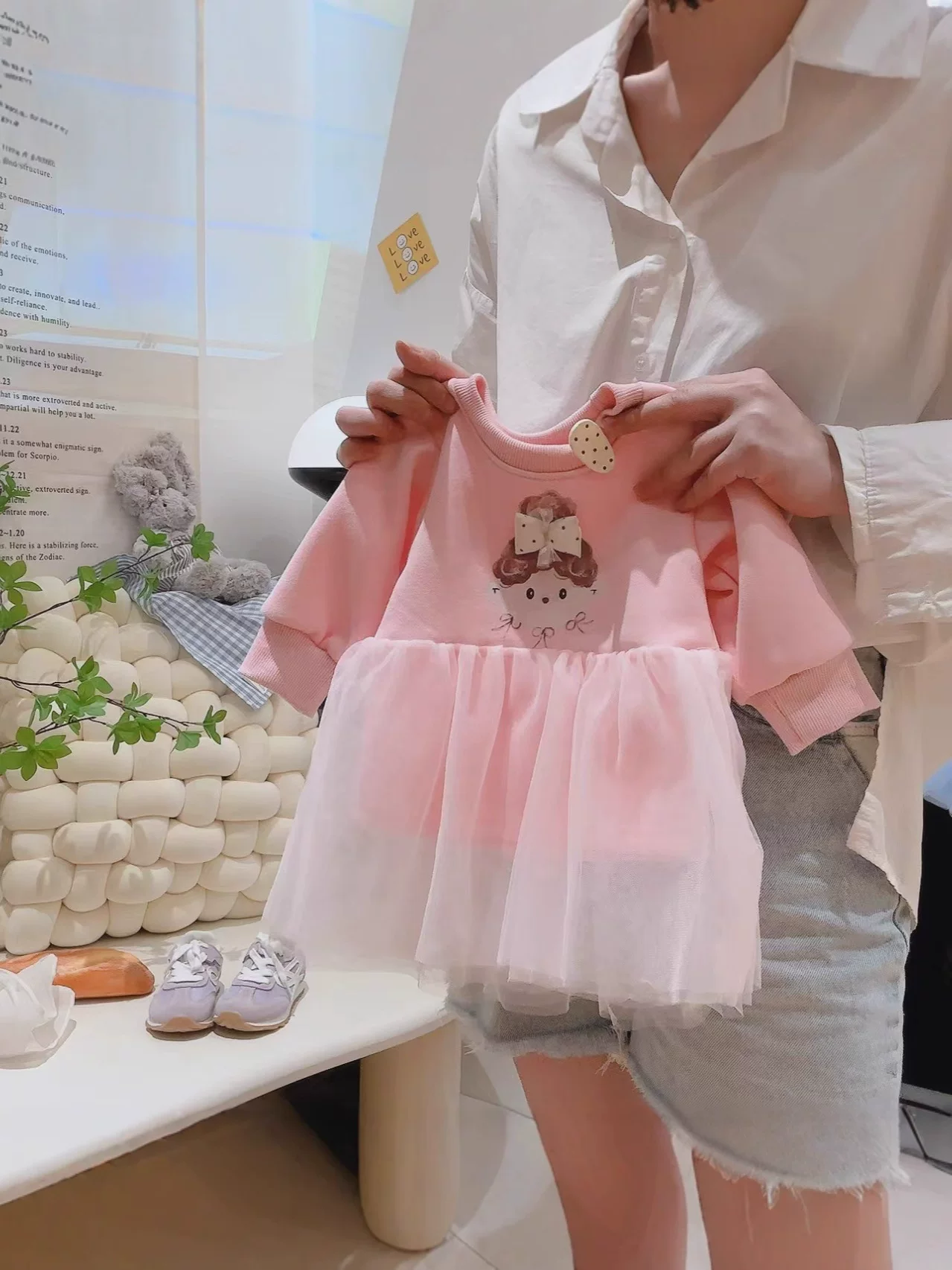 Girls' Versatile Mesh Top, Big Kids New Autumn Solid Color Long-Sleeve Stylish Princess One-Piece Hoodie