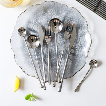 304 Stainless Steel Mirror-Finish Western-Style Cutlery Set with Long-Handled Fruit Fork, Mixing Spoon, and Dessert Spoon