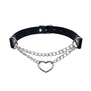 Cross-border European and American Retro Love Pendant Collar Leather Necklace Peach Chain Neck Chain Jewelry Clavicle Chain Neck Chain