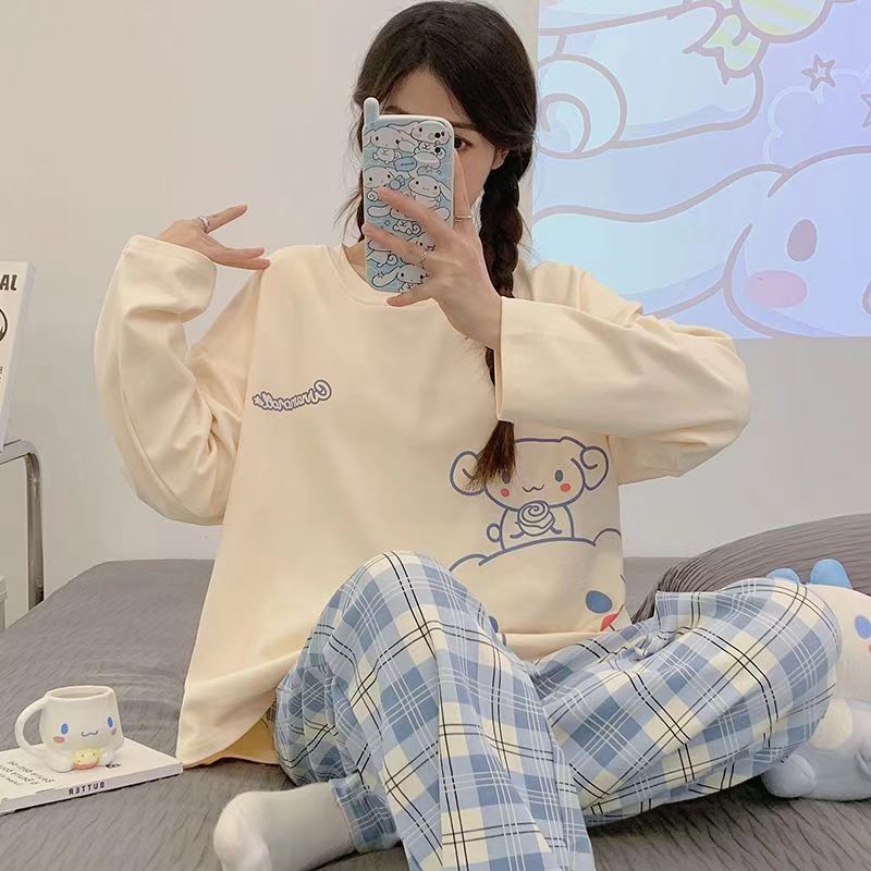 大量批发睡衣女春秋款长袖秋冬季家居服女加大码简约宽松套装外穿