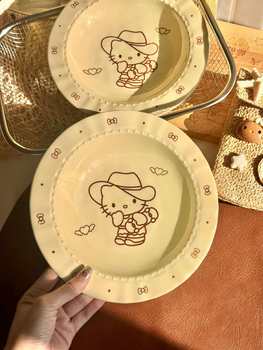 Skateboard Kt Ceramic Plate Vegetable Plate Fruit Plate Salad Plate Dormitory Home Microwaveable Cute Style