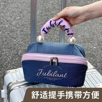 New Denim Pillow Bag Cosmetic Bag Women's Portable 2025 New Large Capacity Travel Handheld Toiletry Bag Storage Bag