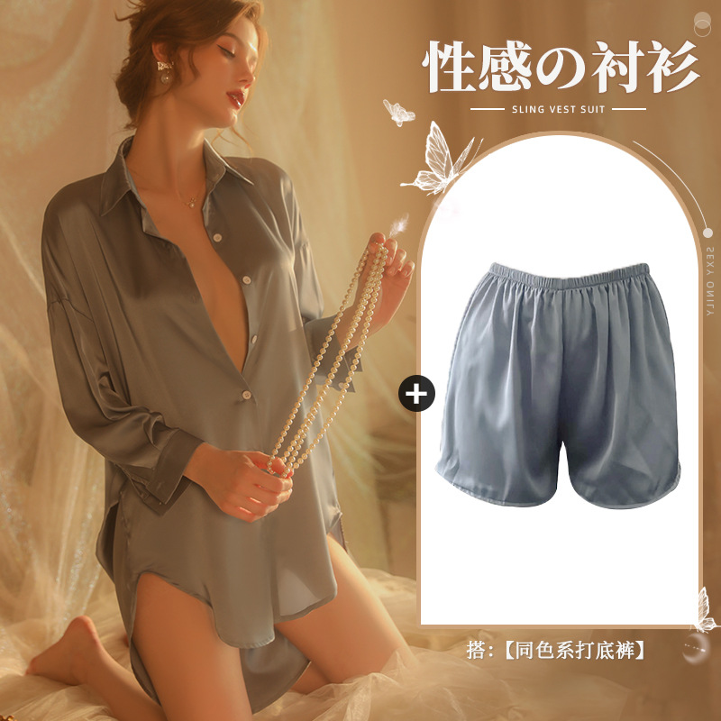 仙懿性感男友风衬衫睡衣女夏纯欲薄款高级感家居服可外穿大码430