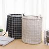 Household Fabric Laundry Basket Storage Bin Round Cotton and Linen Dirty Clothes Basket Toy Miscellaneous Items Grid Storage Foldable Laundry