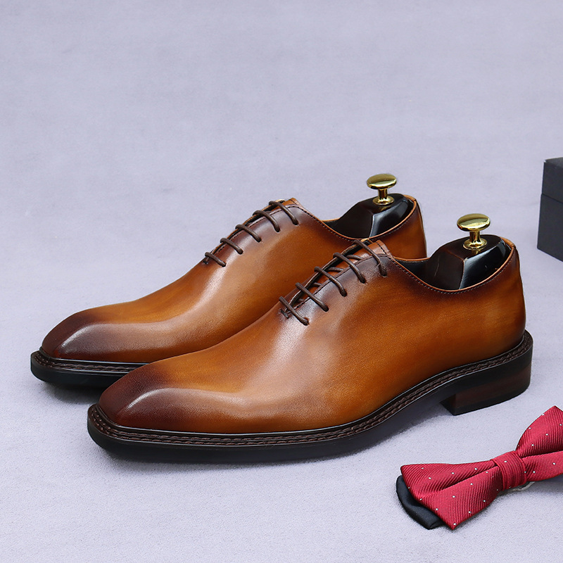 Giày Oxford nam da bò nguyên tấm buộc dây, giày công sở và giày cưới chú rể — nâu, đen