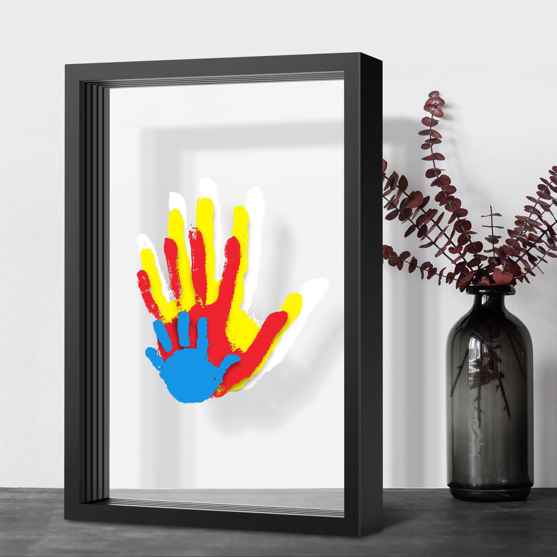 Cross-Border Handmade DIY Four-Slot and Five-Slot Acrylic Paint Family Handprint Photo Frame Couple Wooden Craft Gift Set