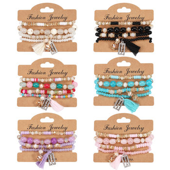Bohemian HAPPY tassel crystal pendant multilayer bracelet wholesale new vintage beads bracelet
