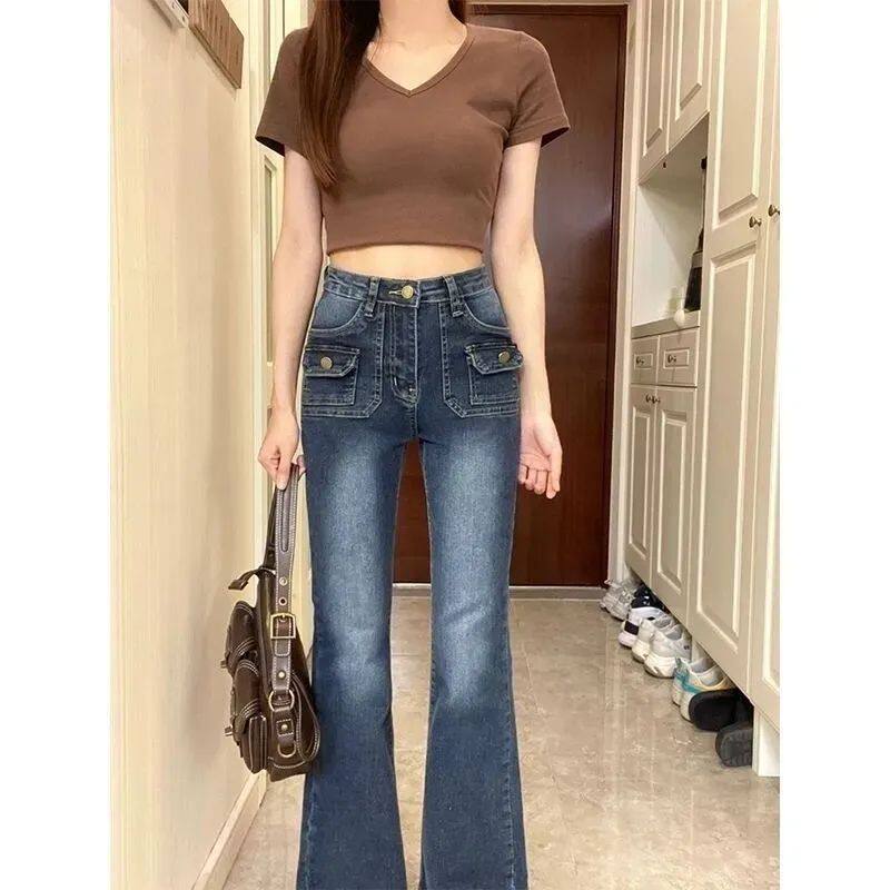 High Waisted Flared Trousers for Women Spring Korean Style Slim Fit Stretch Fabric Floor Length Wholesale