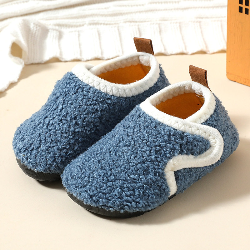 Autumn and Winter Kidsren's Cotton Slippers Fleece-Lined Non-Slip Soft Bottom Male and Female Baby Toddler Cotton Shoes Indoor Early Education Socks Soft