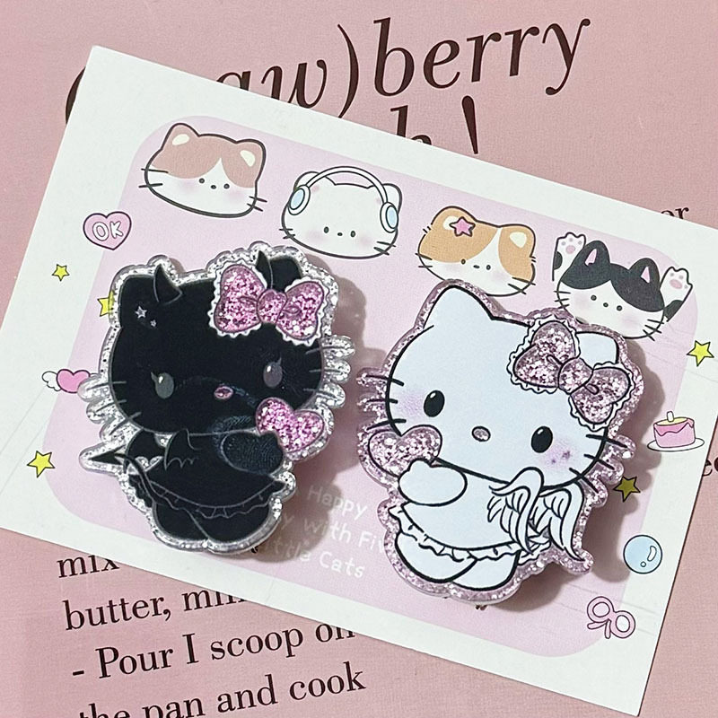 细闪黑白恶魔天使猫咪爱心卡通发饰发夹少女猫咪甜美小众高颜值