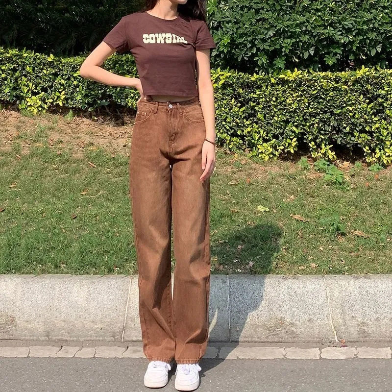 High Waisted Straight Leg Jeans for Women Loose Fit Street Style Spring Casual Wide Leg Trousers Wholesale Available