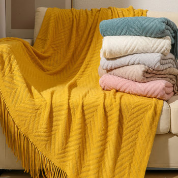 Ins Scandinavian Tassel Knitted Blanket Office Nap Air Conditioning Blanket Sofa Cover Blanket Shawl Small Blanket Bedside Towel
