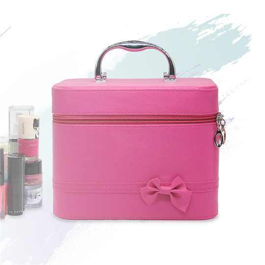 Bow solid color PU leather hard cosmetic bag large capacity portable cosmetic case wholesale portable cosmetic storage box