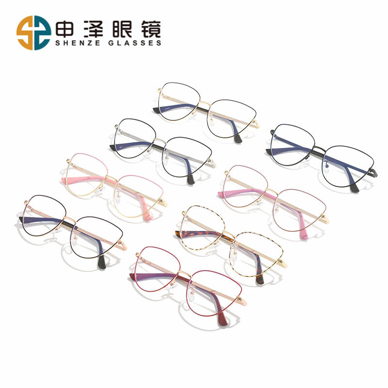 Retro European and American Cat-Eye Large-Frame Metal Color-Changing Glasses Frame Fashionable Plain Face Big Face Xiangyun Anti-Blue Light Flat Mirror