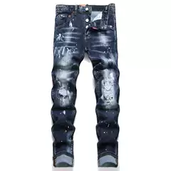 European and American style 2025 spring punk men's jeans blue ripped patch slim waist men's pants D4018