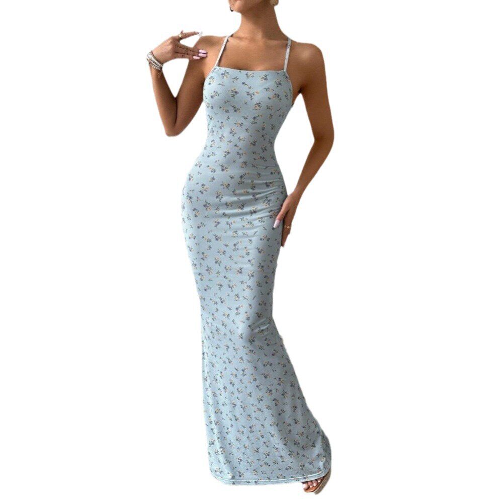 Floral Maxi Dress Sweet Design Halter Neck Backless Slim Fit Perfect for Spring Summer Beach Vacations Wholesale