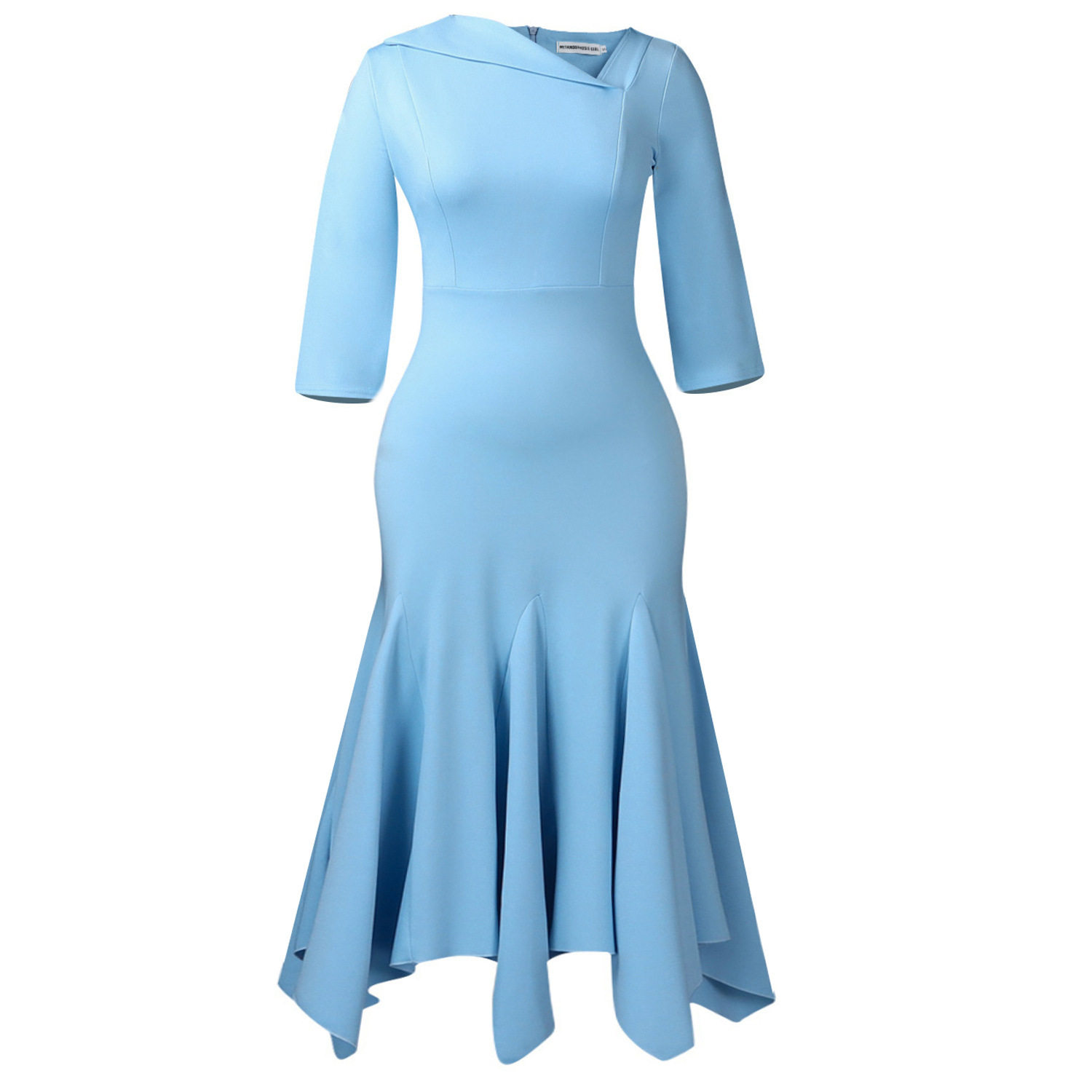 Elegant High Waisted Asymmetrical Dress Fashionable Slant Neck Three Quarter Sleeves Suitable for Parties Wholesale