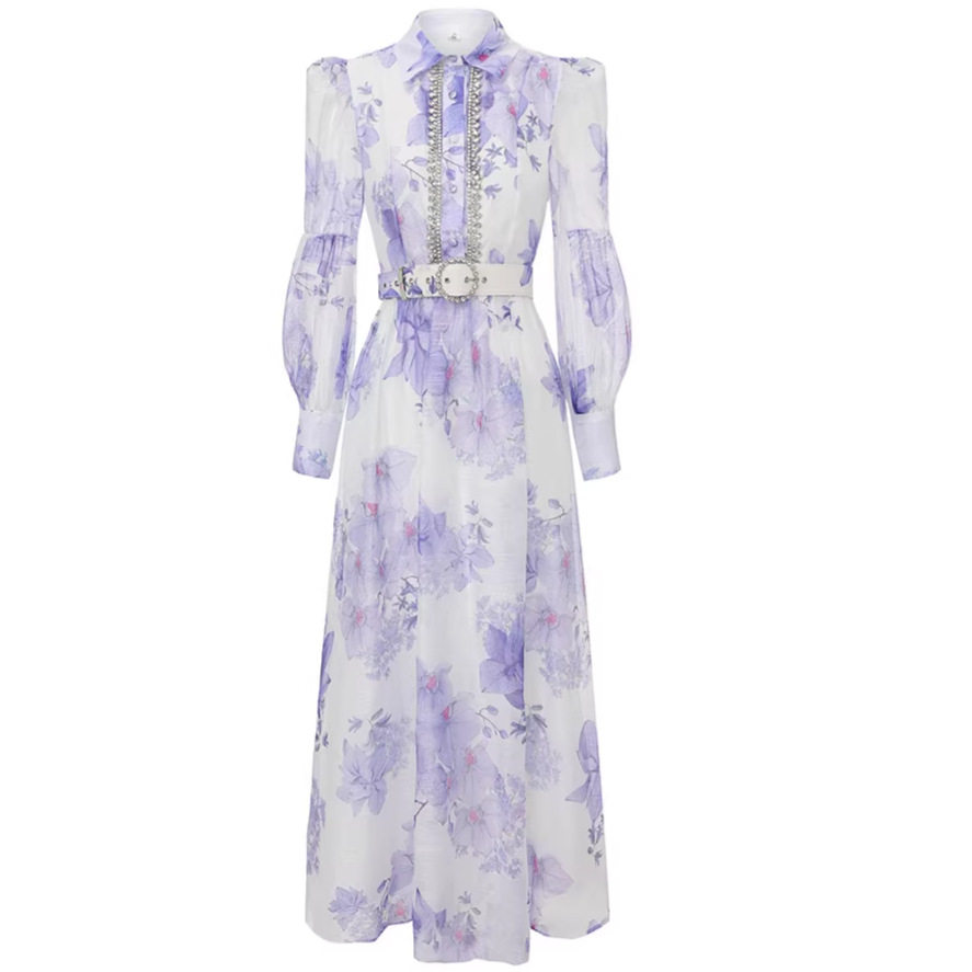 French Style Floral Hollow Out Long Sleeve Dress for Women Slim Fit A Line Elegant Spring Season Wholesale Available