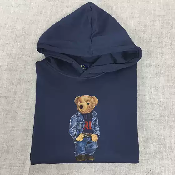 Japanese and Korean New Casual Pure Cotton Po Denim Suit Bear Print Sweatshirt Long-Sleeved Hoodie Couple Sweatshirt Hooded Sweatshirt