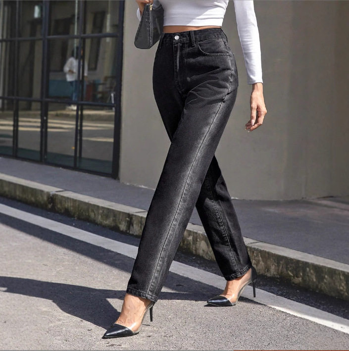 High Waisted Slim Fit Straight Leg Jeans Womens Autumn Winter Collection Casual Wear Ready to Ship