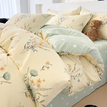 Cotton small fresh high density four-piece set 100 cotton single and double cartoon quilt cover student three-piece set wholesale