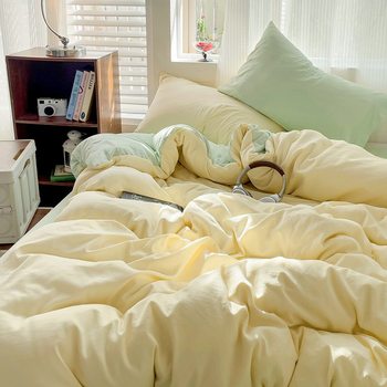 Class A Maternal and Infant Solid Color Double Spelling Super Soft Washed Cotton Four-piece Set Cloud Cotton Dormitory Three-piece Set Quilt Cover Sheet