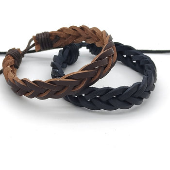 Handwoven Cowhide Bracelet Coffee Black Bracelet Wholesale Wavy Exquisite Retro Versatile Genuine Leather