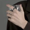 New Chessboard Pad Ring Men's Trendy Brand All-match Personalized Retro High-end Glue Dropping Single Ring Open Men's Ring
