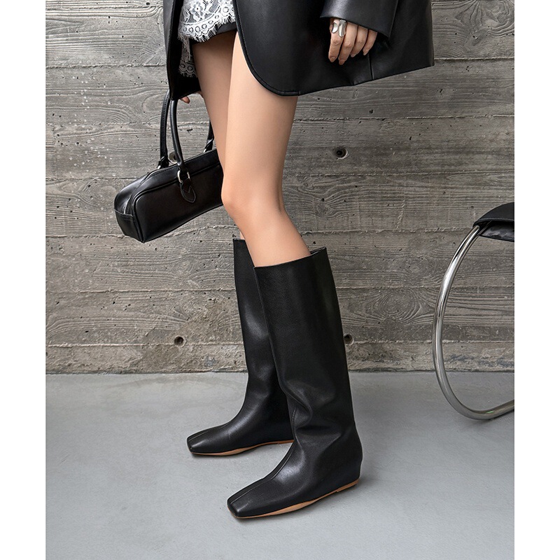 Boot nữ cổ cao mũi vuông gót xuồng tôn dáng — Ankela đỏ lót trong, Lớp lót đơn màu đen, Lớp lót đơn màu nâu, Lót nhung đen