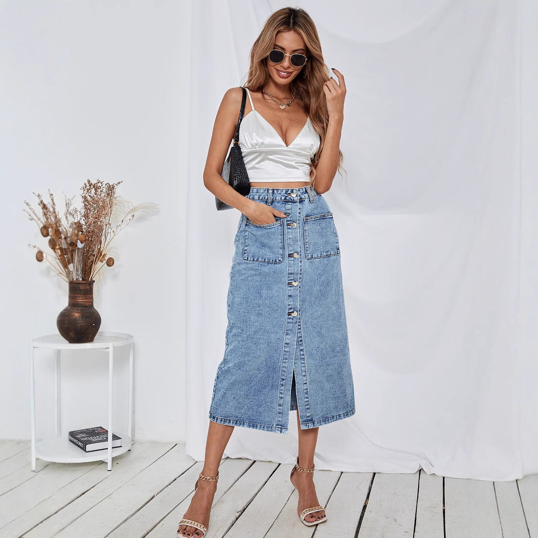 High Waisted A Line Denim Skirt Casual Trendy Slim Fit Perfect for Everyday Wear Wholesale Available