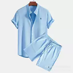 2026 European and American Cross-Border Summer Amazon Aliexpress Men's Shirts Casual Loose Short-Sleeved Shorts Ice Silk Suit