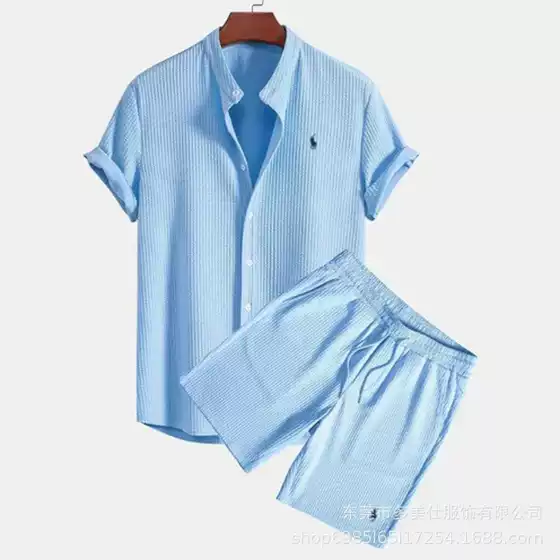 2026 European and American Cross-Border Summer Amazon Aliexpress Men's Shirts Casual Loose Short-Sleeved Shorts Ice Silk Suit