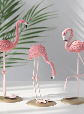 粉色少女树脂火烈鸟摆件工艺品北欧客厅公室桌面装饰品摆设