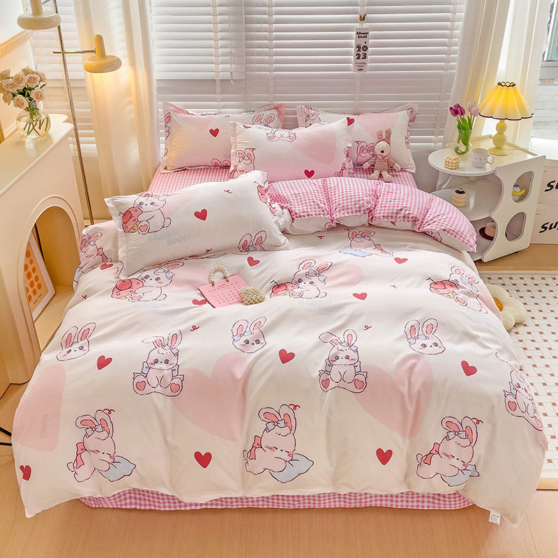 Small fresh aloe vera cotton four-piece set student dormitory three-piece sheets washed cotton quilt cover bedding wholesale